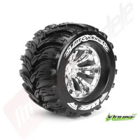Roti complete Louise RC MT-CYCLONE chrome pentru automodele monster truck scara 1/8 Traxxas Style Bead 3.8”, offset 1/2, hex 17mm